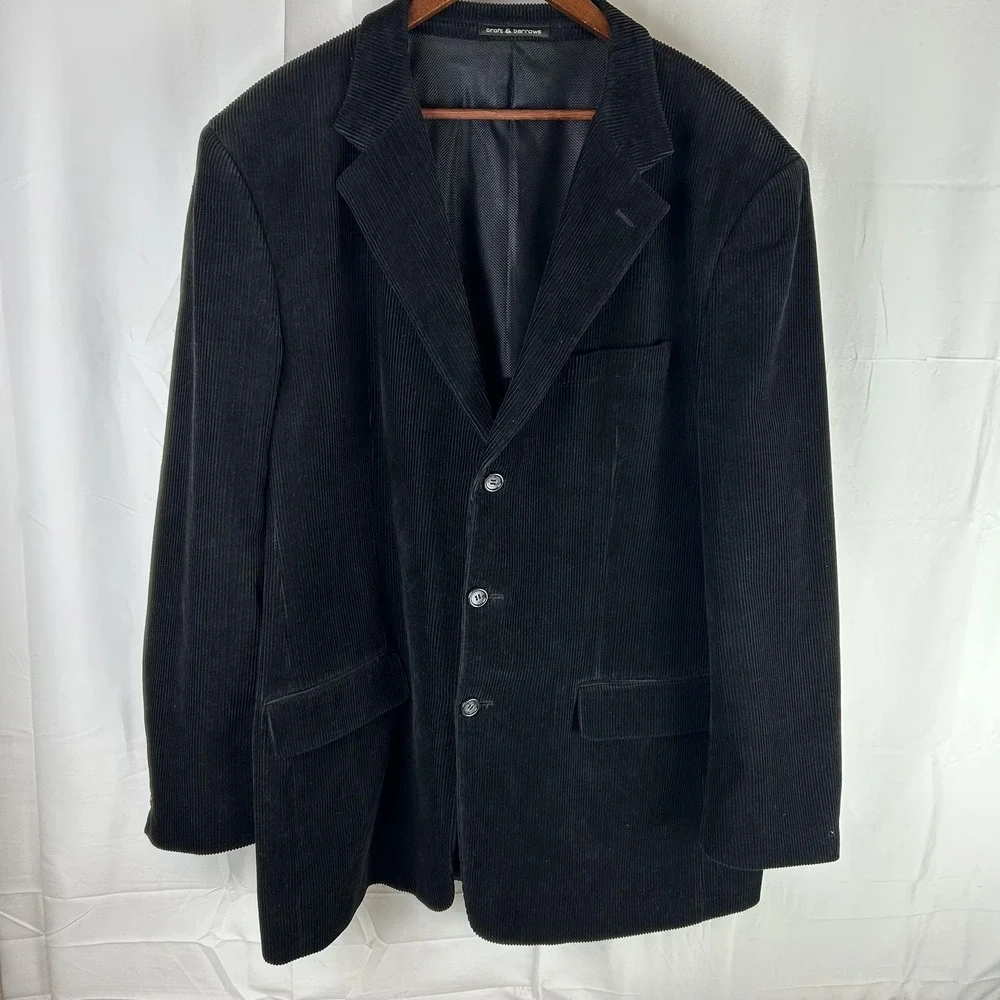 Croft & Barrow Blazer Mens‎ 48 Long Black Corduroy 3 Button Sport Coat Jacket